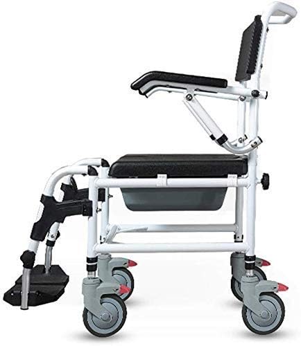 Lizhiqiang トイレ バス車椅子 トイレの上のパッド付きシートシャワー輸送チェア シャワーコモモードモバイルチェア 公式ショップ Armrest 4輪でペダル P ベッドサイドスツール