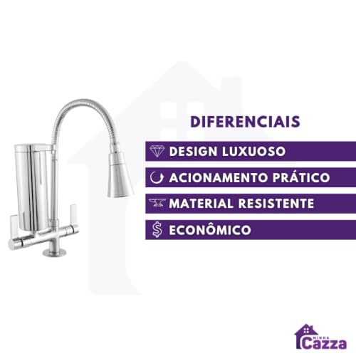 Torneira Cozinha Flexível Filtro Gourmet Cromada Bancada Tubo 2 Jatos