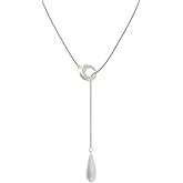 HUARJO Long Y Necklace for Women Silver Drop-Shaped Pendant Necklace Adjustable Chain Necklace for Women.