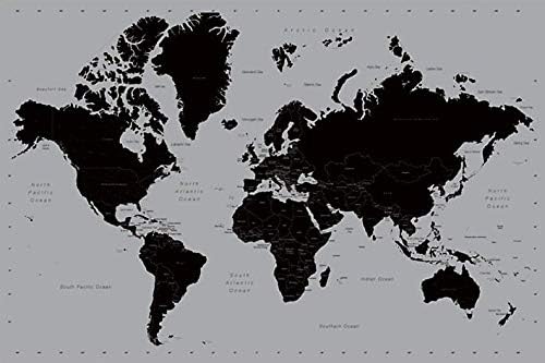 Weltkarte World Map black-silver-coloured Poster multicolour