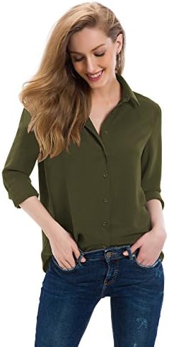 Tsher Women's Professional Casual Loose Long Sleeve Blouse Button Down Shirts Tops x5005