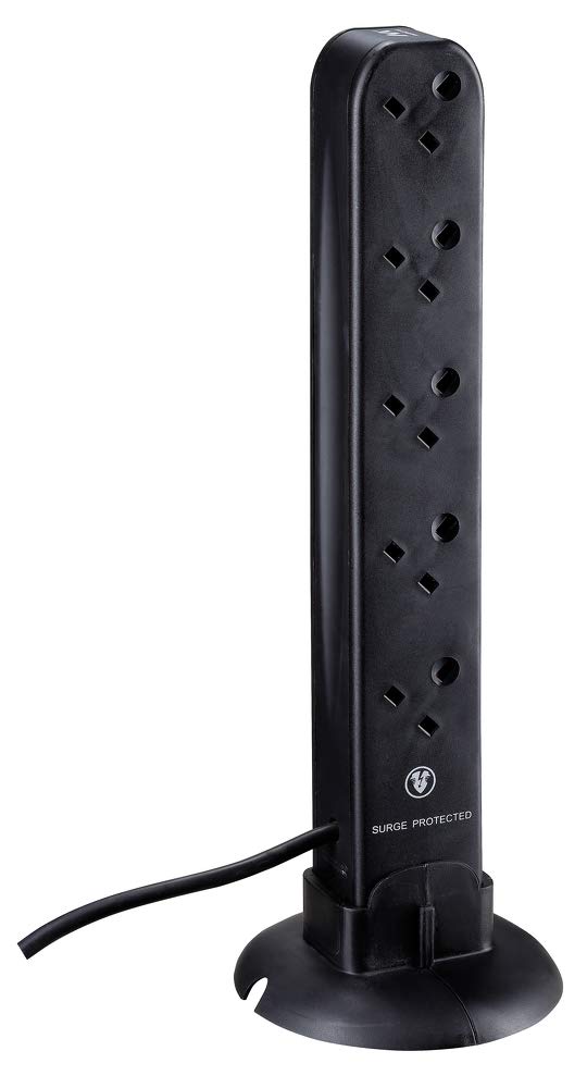 Masterplug 10 Gang, 1m Surge Protected Tower Extension Lead with 2 x USB Charging Points