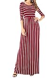 Levaca Womens Round Neck Elastic Waist Pleated Swing Casual Tunic Dress Wine S