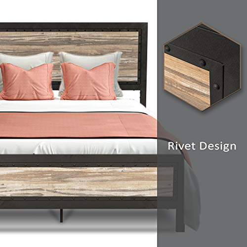Amooly Full Metal Bed Frame with Wood Headboard Platform Bed Frame/Strong Slat Support/Easy Assembly/Box Spring Optional(Full)
