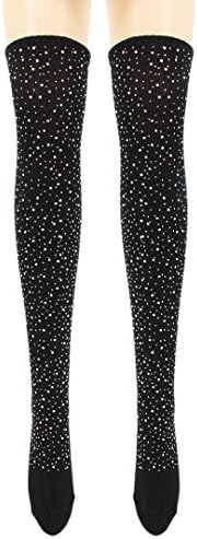Hoohu Womens Girls Extra Long Rainbow Striped Sparkly Rhinestone Opaque Warm Soft Over Knee High Boot Socks Stockings