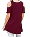 PrinStory Women's Blouse Tunic Tops Short Sleeve Cold Off Shoulder Round Neck Casual Loose Shirts Wine Red-US X-Large