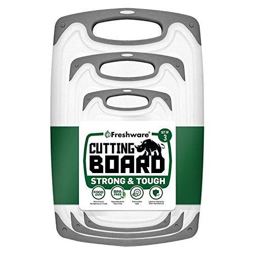 Freshware Cutting Board with Juice Grooves, Reversible, BPA-Free, Non-Porous, Dishwasher Safe, Kitchen, Set of 3