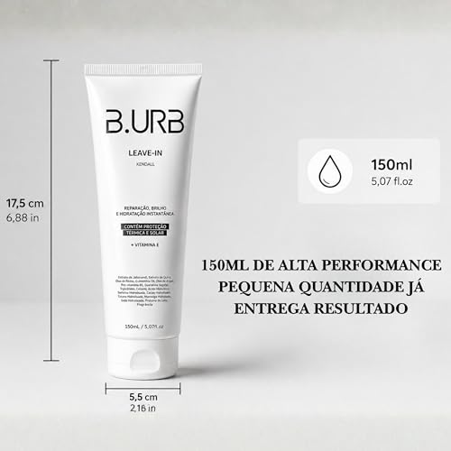 B.URB Leave-In Masculino Kendall Premium 150ml – Reconstrução Instantânea, Hidratação Prolongada, Antifrizz, Proteção Térmica e Solar para Todos os Tipos de Cabelo