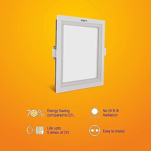 wipro Garnet 6W Square Led Wave Panel Light for Ceiling|Cool White Light (6000K)|Ultra-Slim Design|Recessed Down Light for False Ceiling|Pop Ceiling Light|Cutout - 100X100Mm|Pack of 2 4