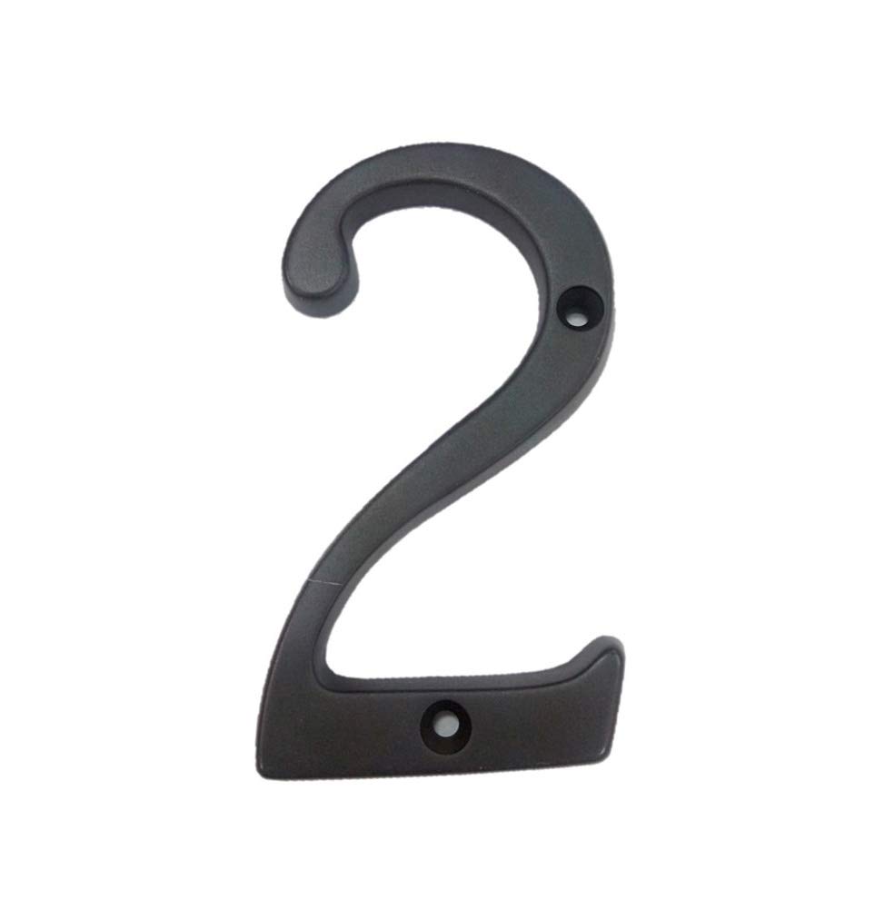 QCAA Traditional Heavy Solid Brass House Number 2, 4", US10B Oil Rubbed Bronze, 1 Pack, Made in Taiwan