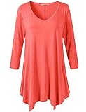 JollieLovin Womens Plus Size 3/4 Sleeve Loose-fit T Shirt for Leggings Tunic Top (Watermelon, 2X)