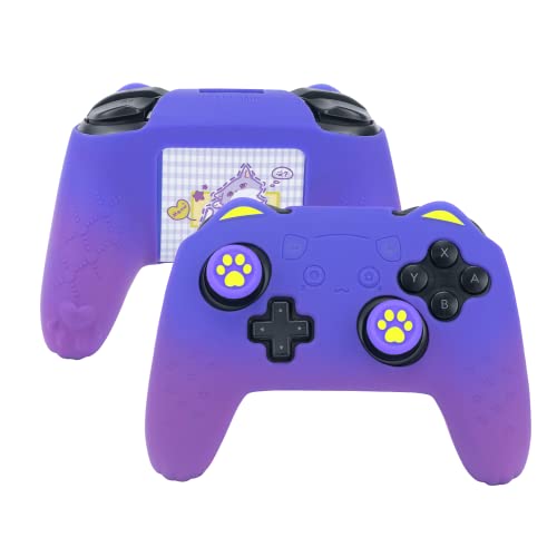 GeekShare Cat Paw Controller Skin Grips Set Compatible with Switch Pro Controller-Anti-Slip Silicone Protective Cover Case Joystick Caps for Switch Pro Wireless Controller - Blue & Purple