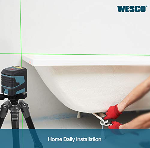 Laser Level, WESCO Self-leveling Green Cross Line Laser, 360° Rotatable, IP54 Dust and Water Protection, Flexible Magnetic Base and Protective Bag /WS8915K