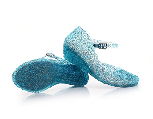Jelly Sandal for Girls with LED Light Heel Princess Girls' Sparkle Dress Up Cosplay Heel Jelly Shoes Size 11 Blue
