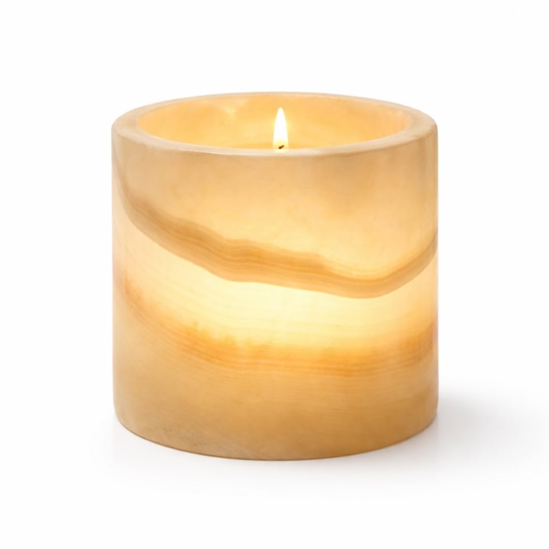 Single Alabaster Candle Holder, Sturdy Tealight Candle Holders, Translucent Stone for Calming Glow, Perfect for Ambient Lighting & Gifts, Warm Illumination, Multiple Sizes…
