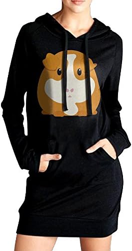 Womens Guinea Pig Cute Cartoon Hoodie Black Long Sleeve Sweatshirt Dress With Pocket Medium