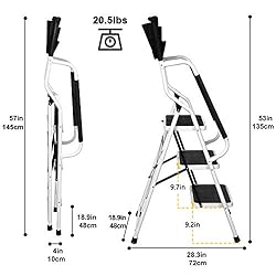 Usinso 3 Step Ladder Tool Ladder Folding Portable