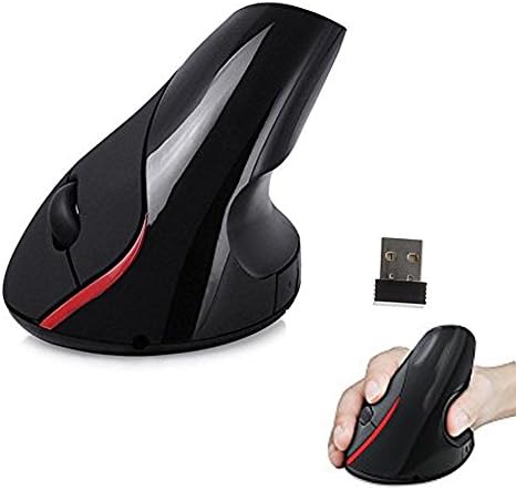 Wireless Vertical Ergonomic Optical Mouse, No Batteries Comfortable and Healthy Mouse with USB Recevier, Black