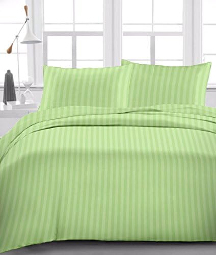 Sage Stripe 4 Piece Sheet Set Twin Size (+10 Inch) Deep Pocket By Hotel Collection Bedding Egyptian Cotton 400 Thread-Count