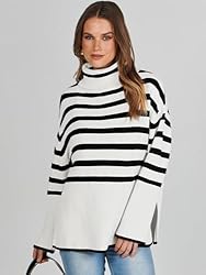 ANRABESS Women's Striped Long Sleeve Tutrleneck