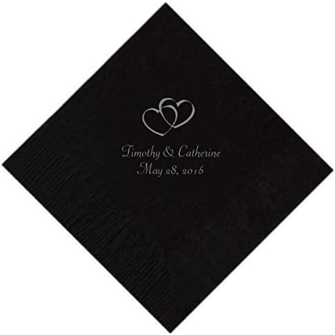Personalized Cocktail, Beverage or Dessert Napkins - Double Hearts 1 (150)