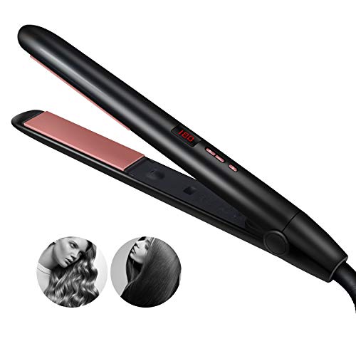 Hair Straightener, JUMPHIGH Professional Flat Iron for Hair Styling Ceramic Tourmaline Ionic Hair Straightening Iron & Curler with Adjustable Temp, 1 Inch Titanium Plates, LCD Display, Dual Voltage