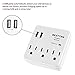 BESTTEN Mini USB Wall Outlet Extender, Slim Low Profile Multiple Plug Splitter, 2 USB Charging Ports and 3 AC Outlets, 450 Joule Surge Protector, ETL Certified, White