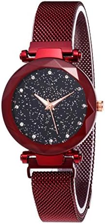 AlexGT Women Quartz Watch Starry Sky Rhinestone Leisure Net Chain Watch Magnet Stone Bell Glass Mirror Ladies Watch