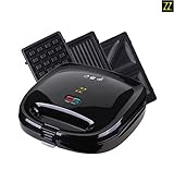 ZZ S6141B-B 3 in 1 Breakfast Sandwich and Waffle Press with 3 Sets of Detachable Non-stick Plates,Black