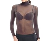 Lupo Second Skin Womens Long Sleeve Turtle Neck Sheer Top,Brown, One-Size