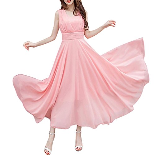 Party Dress,Caopixx Bridal Jewel Neck Bridesmaids Dresses Retro Chiffon Evening Gowns Cocktail Dresses (Asia Size M=US Size S, Pink)