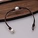 Big White Freshwater Cultured Pearls Bracelet 2 Strands Pearl Leather Cord Jewelry Handmade 8 inches Brown (Double Leather- Brown)