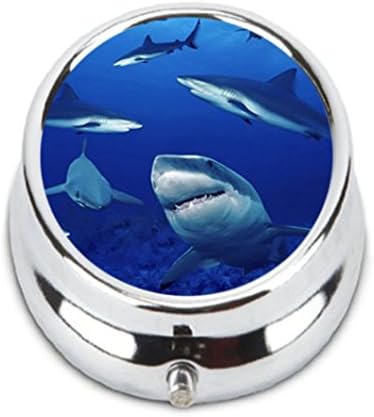Great White Sharks Unique Customization stainless steel Round Pill Case Box Holder，Durable Fashion Storage box, wallet By Chun Qige