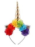 Girls Unicorn Horn Headband Birthday Headbands Rose Flower Hair Hoop Unicorns Party Supplies (Chiffon Flower)