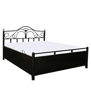 Royal Interiors King Size Metal Bed With Hydraulic Storage In Black Finish