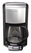KRUPS FME414 Programmable Coffee Maker with Glass Carafe and LED Control panel, 12-Cup, Black and Stainless Steel