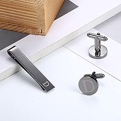 LOYALLOOK Black Initial D Cufflinks and Tie Clip