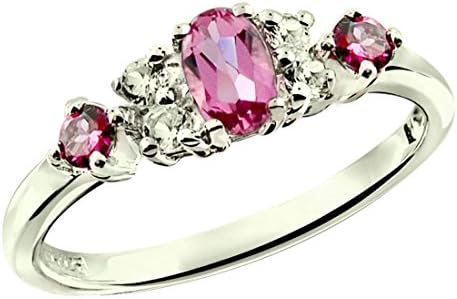 RB Gems Sterling Silver 925 Ring GENUINE GEMSTONE Oval 5x3 mm RHODIUM-PLATED Finish, Classic Style