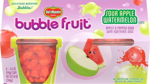 DEL MONTE BUBBLE FRUIT SOUR APPLE WATERMELON FRUIT CUP SNACKS, 3.5 OZ (PACK OF 1, 4 COUNT)