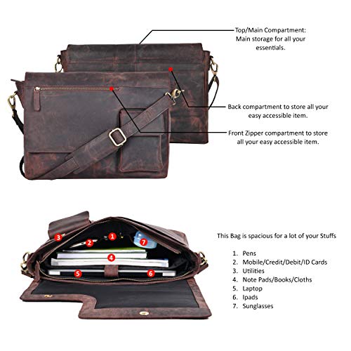 College Messenger Bag Real Leather Laptop Bag 16" Waxed Briefcase Large