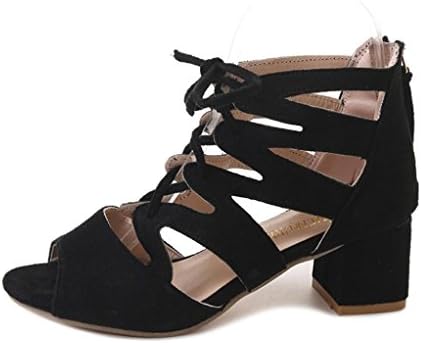 2018 JJLOVE Women Comfort Simple Open Toe Caged Ankle Strap Block Mid High Block Heel Strappy Heel Gladiator Sandal outdoor (Black, 38)