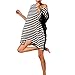 Yonala Women's Classic Striped Tassel Chiffon Beachwear Bikini Swimwear Cover Up Black-stripe One Size