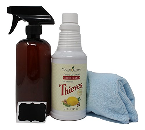 Thieves Household Cleaner Kit &ndash; includes Young Living Thieves Cleaner 14.4 fl.oz, Plastic Amber Spray Bottle 16oz 
