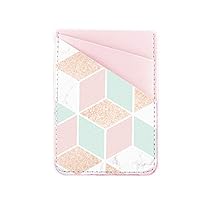 Pastel Bay Adhesive Cell Phone Credit Card Stick On PU Leather Wallet Holder Phone Pocket Pouch Sleeves for iPhone,Samsung Android and All Smartphones (Rose Pink Green White Marble)