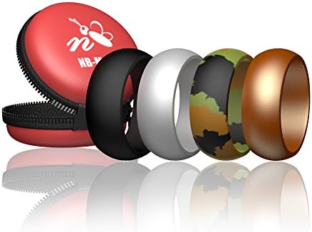 Silicone Wedding Ring for Men by NB-Magic, 4 Pack- Black, Sliver, Camo, Bronze Rubber Ring, Comes with a Gift Box