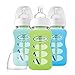 Dr. Brown's Options 3 Piece Wide Neck Glass Bottle in Silicone Sleeve, Green/Mint/Blue, 9 Ounce