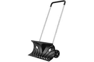 SHANTRA Snow Shovel with Wheels for Driveway, Heavy-Duty Snow Shovel Pusher with 26" x 13" Large Blade for Efficient Snow Removal, Adjustable Handle, U-Shaped Handle, Back Saver Snow Plow for Doorway