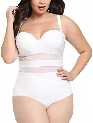 ResportsNNT L-4XL Plus Size Bikini Jumpsuit Solid One Piece Swimsuit for Women (3XL, white)