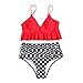 Women’s Swimsuit Mlide Sexy Two Pieces V-Neck Ruffle Bikini Set High Waist Printed Swimwear Redthumb 4