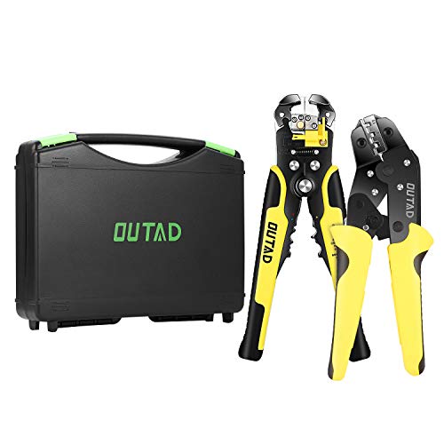 OUTAD Wire Crimpers and Wire Strippers Tool Kit, 3 in 1 Automatic Self-adjusting, Professional Insulated Ratcheting Terminals Connectors Crimping Set (Stripper 10-24AWG), 2-Piece
